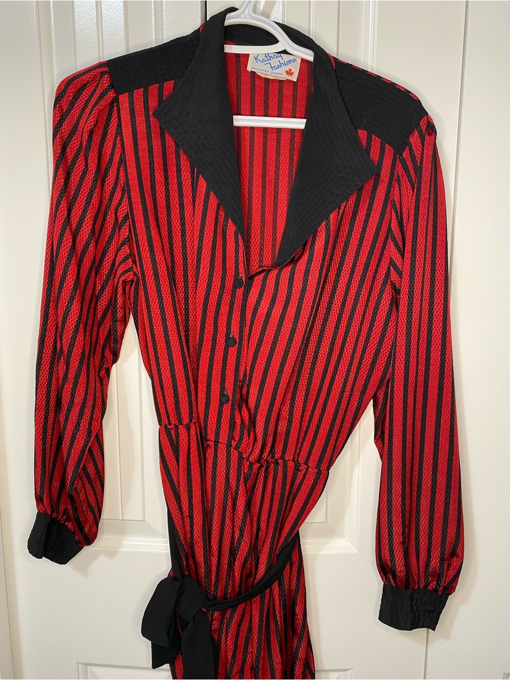 Vintage Red and Black Striped Long Sleeve Dress